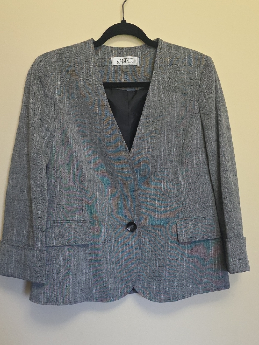 Kasper Gray Single-Button Notchless Blazer
